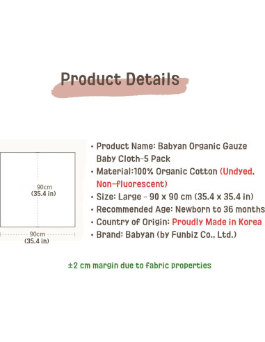 Paquete de 5 Paños de Gasa Orgánica Babyan - Algodón Ecológico