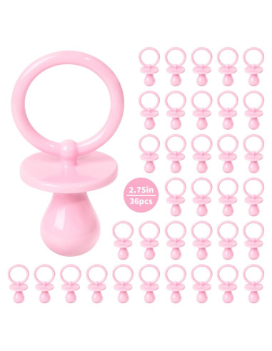 36 Chupetes de Plástico Rosa para Baby Shower - Decoración DIY