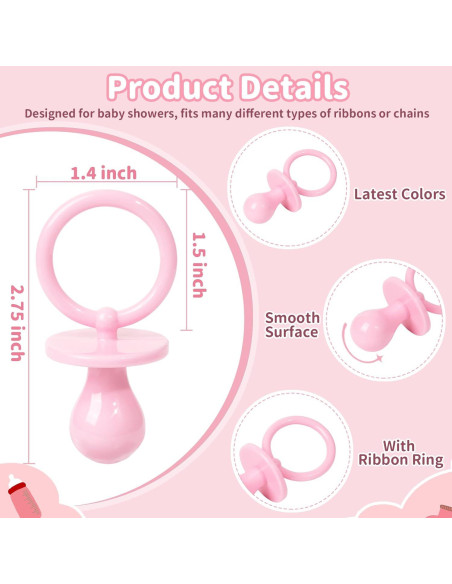 36 Chupetes de Plástico Rosa para Baby Shower - Decoración DIY