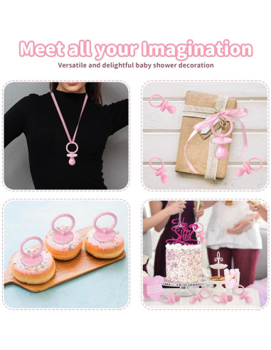 36 Chupetes de Plástico Rosa para Baby Shower - Decoración DIY