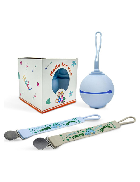 Set de 2 Clips de Chupete Baby Amy - Silicona Libre de BPA - Azul y Gris