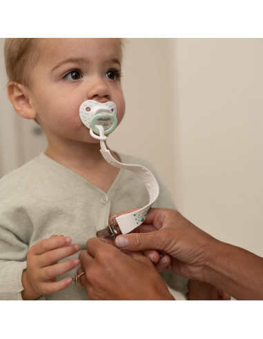 Set de 2 Clips de Chupete Baby Amy - Silicona Libre de BPA - Azul y Gris