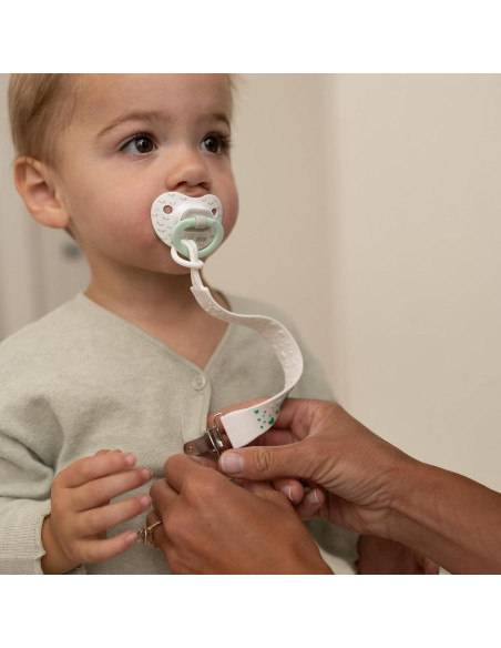Set de 2 Clips de Chupete Baby Amy - Silicona Libre de BPA - Azul y Gris