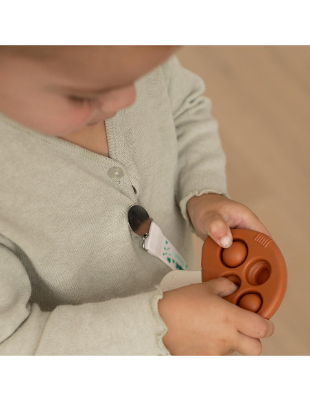 Set de 2 Clips de Chupete Baby Amy - Silicona Libre de BPA - Azul y Gris