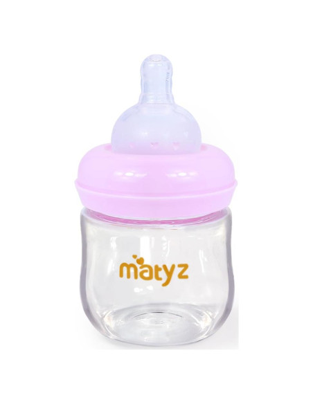 Botella de Vidrio Matyz 120ml Rosa para Bebés - Cuello Ancho