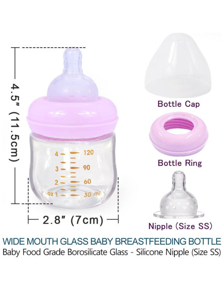 Botella de Vidrio Matyz 120ml Rosa para Bebés - Cuello Ancho