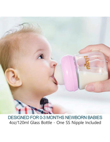 Botella de Vidrio Matyz 120ml Rosa para Bebés - Cuello Ancho