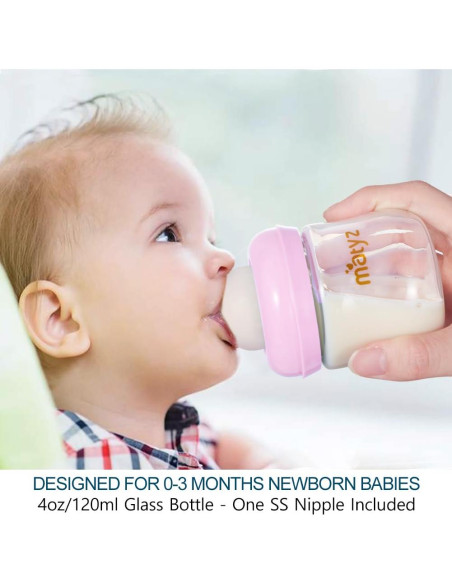 Botella de Vidrio Matyz 120ml Rosa para Bebés - Cuello Ancho