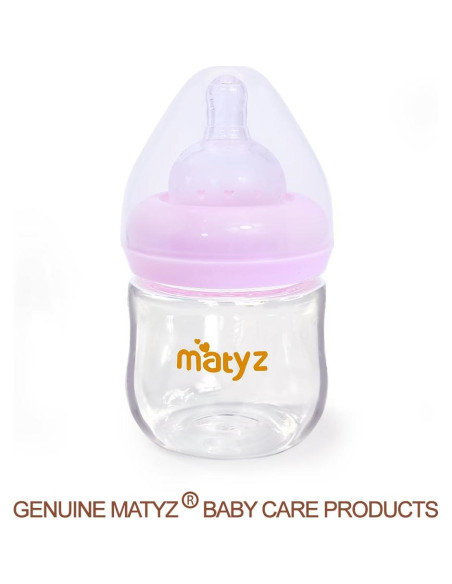 Botella de Vidrio Matyz 120ml Rosa para Bebés - Cuello Ancho