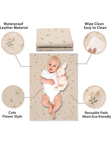 Alfombrilla de Cambio de Bebé Cuero Vegano Plegable 71x51cm