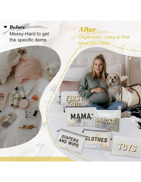 6 Bolsas Organizadoras KUIRAN para Pañales y Maternidad - Negro/Blanco