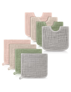 Tallew 8 Baberos y Paños Muselina Algodón Bebé 50x25cm
