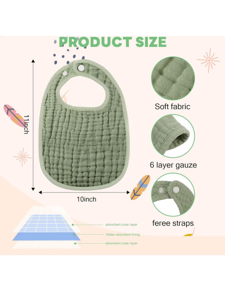 Tallew 8 Baberos y Paños Muselina Algodón Bebé 50x25cm