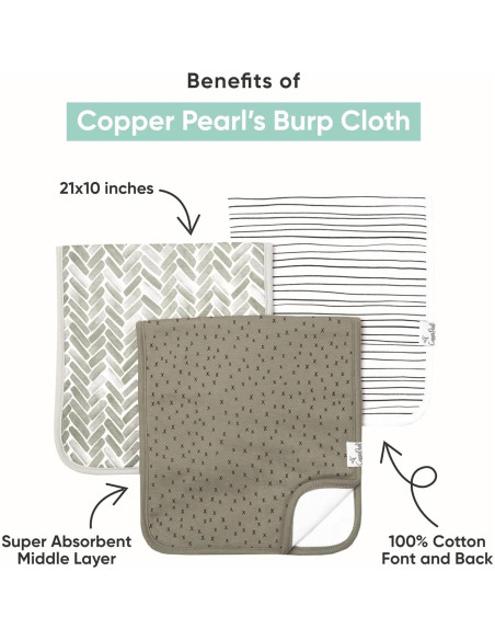 Paños de Eructo para Bebés Copper Pearl - 3 Unidades Grandes Paños de Eructo para Bebés Copper Pearl - 3 Unidades Grandes