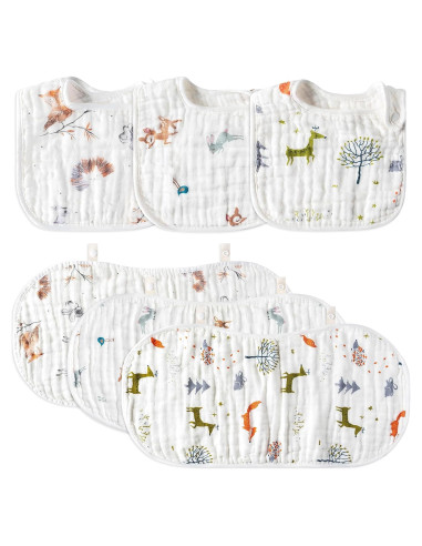 Conjunto de Pañales y Baberos Zainpe Algodón 6 Piezas Animales