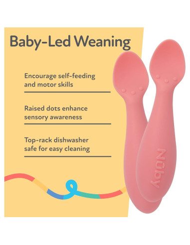 Cucharas Mini de Silicona Nuby - 2 Piezas para Bebés 4+ Meses - Rosa