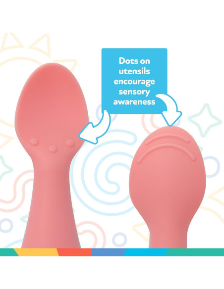 Cucharas Mini de Silicona Nuby - 2 Piezas para Bebés 4+ Meses - Rosa