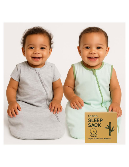 Saco de Dormir Unisex de Bambú 1.0 TOG 18-36 meses - Sage y Gris