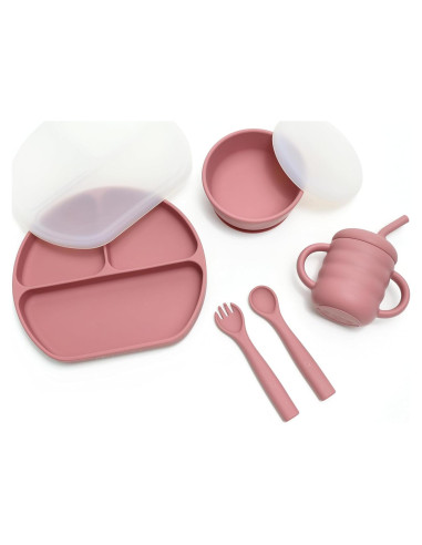 Juego de Alimentación de Silicona BabyVitality 5 Piezas Rosa