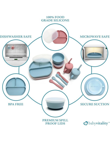 Juego de Alimentación de Silicona BabyVitality 5 Piezas Rosa