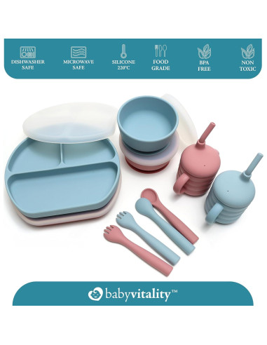 Juego de Alimentación de Silicona BabyVitality 5 Piezas Rosa