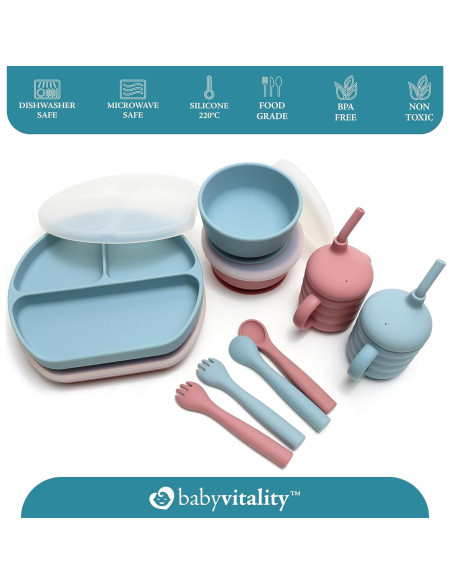 Juego de Alimentación de Silicona BabyVitality 5 Piezas Rosa