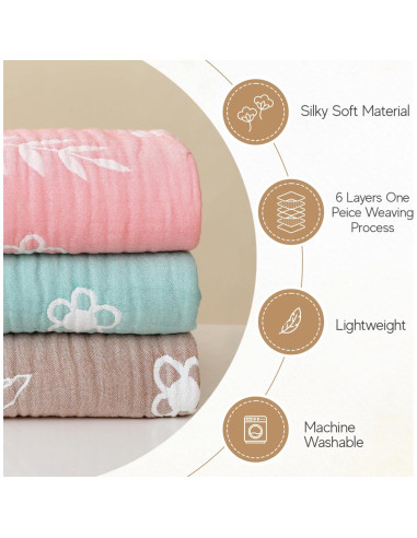 Manta de Muselina para Bebés HardNok 109x109 cm Floral Rosa