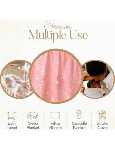 Manta de Muselina para Bebés HardNok 109x109 cm Floral Rosa