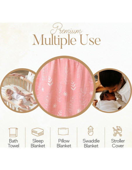 Manta de Muselina para Bebés HardNok 109x109 cm Floral Rosa