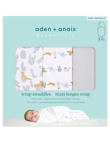Envoltura Fácil Algodón Aden + Anais 3 Unidades Animales 0-3 Meses