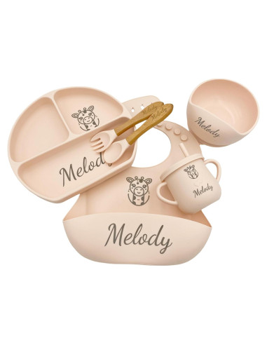 Juego de Alimentación Personalizado 6 Piezas Bebés Silicona