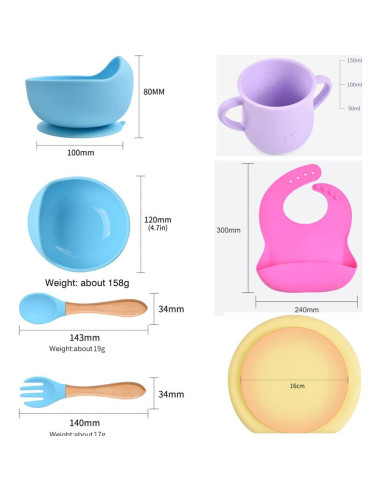 Juego de Alimentación Personalizado 6 Piezas Bebés Silicona