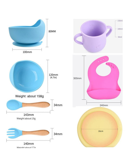 Juego de Alimentación Personalizado 6 Piezas Bebés Silicona