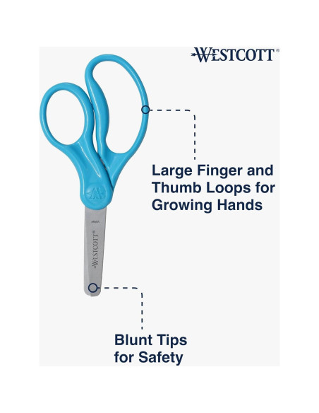 Tijeras Westcott 15968 para Niños, Punta Roma 12.7 cm Azul Neón Tijeras Westcott 15968 para Niños, Punta Roma 12.7 cm Azul Neón