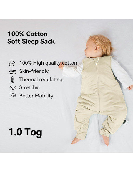 Saco de Sueño BubblePanda 100% Algodón 1.0 Tog para Bebés 6-12 Meses