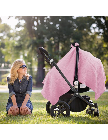 Cubierta de Asiento de Coche Metplus Rosa Pálido - Muselina 100% Algodón, Ligera y Transpirable