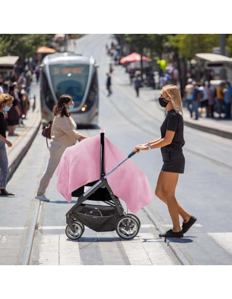 Cubierta de Asiento de Coche Metplus Rosa Pálido - Muselina 100% Algodón, Ligera y Transpirable