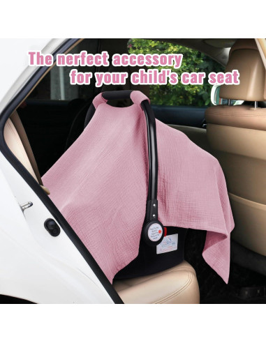 Cubierta de Asiento de Coche Metplus Rosa Pálido - Muselina 100% Algodón, Ligera y Transpirable