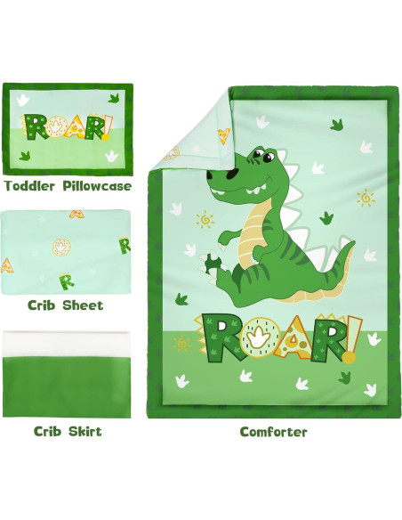 Juego de Ropa de Cuna Cloele Dinosaurio Verde 4 Piezas