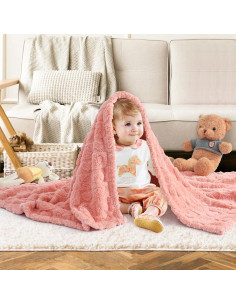 Manta para Bebé Excervent 3D Cuadrillé Rosa 76x102 cm 2