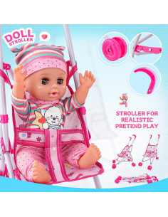 Conjunto de Muñeca Bebé 35.56 cm con Cochecito Plegable 2