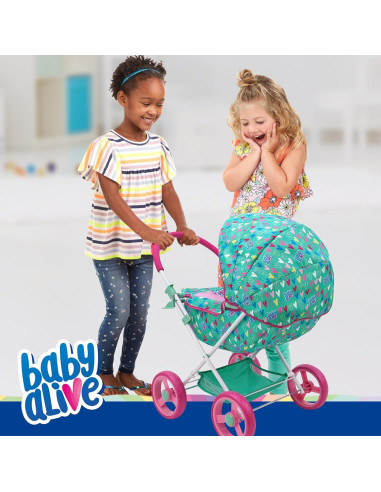 Carrito Deluxe para Muñecas Baby Alive - Verde y Rosa - 46 cm