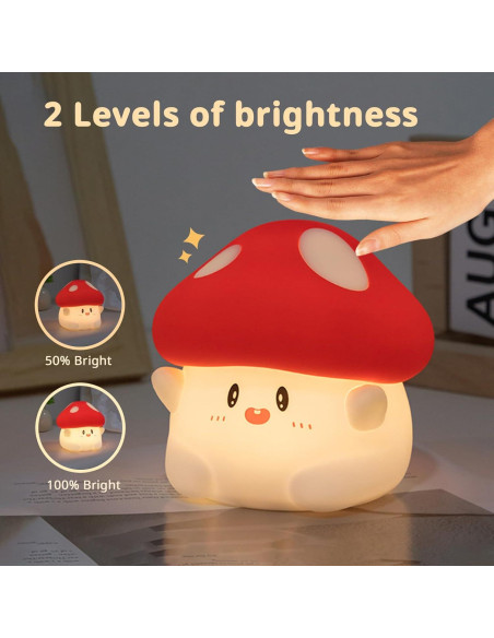 Lámpara de Noche de Hongo AVEKI Rojo Recargable Táctil