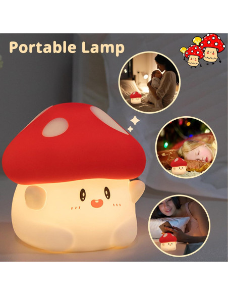 Lámpara de Noche de Hongo AVEKI Rojo Recargable Táctil