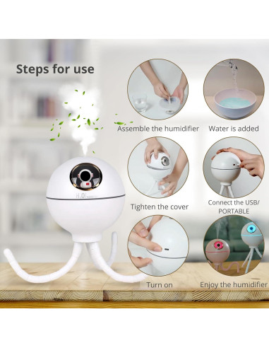Humidificador Ultrasónico Pulpo Genérico 400ml con Luz Nocturna