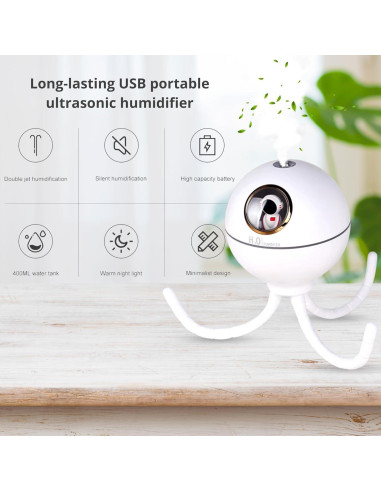 Humidificador Ultrasónico Pulpo Genérico 400ml con Luz Nocturna