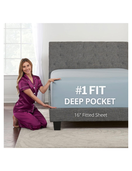 Sábana Ajustable Queen DeaLuxe Microfibra 16 Pulgadas Azul Bebé