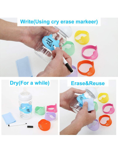 Etiquetas de Silicona Reutilizables para Biberones Foretoo - 6 Pzas