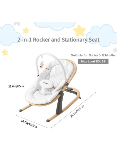 Silla Balancín Swegrow para Bebés - 2 en 1, Ajustable, Blanco