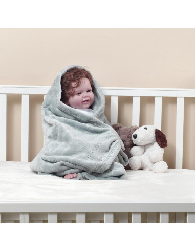 Manta Ligera Acogedora CREVENT 76x102 cm para Bebés Gris Claro